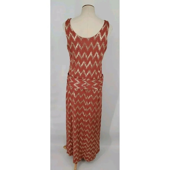 Soft Surroundings Sz Med Alessandra Orange Gold Metallic Chevron Maxi Dress USA - Picture 5 of 8